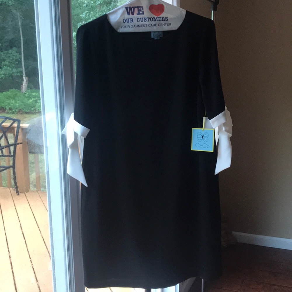 CeCe Black and white Dress with bow detail